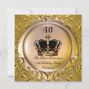 Invitación Cumpleaños Real Corona Negra Dorada del Príncipe R