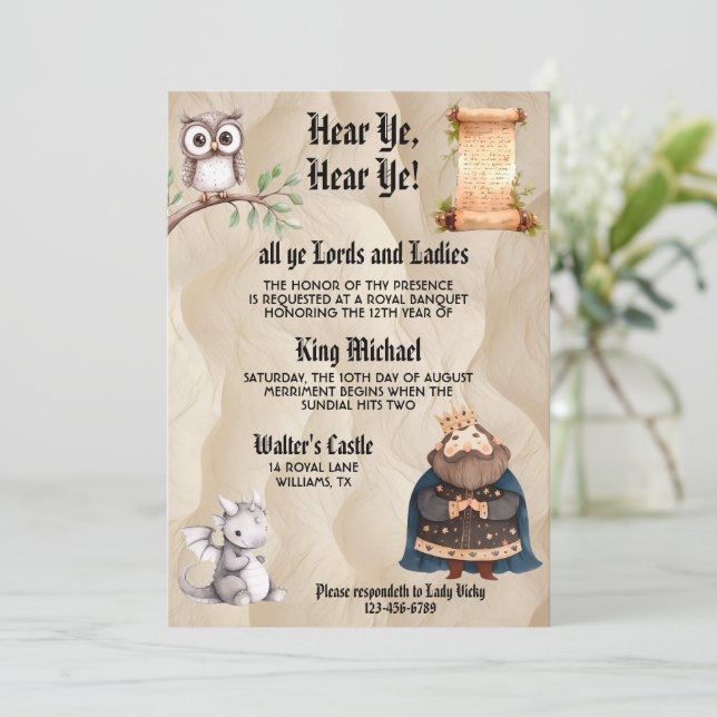 Invitación Cumpleaños Real Rey Renacimiento Medieval (Anverso de pie)