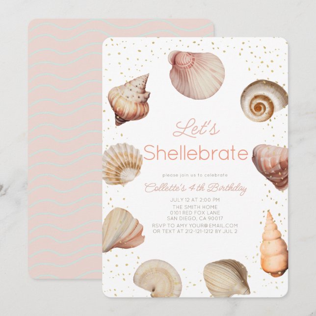 Invitación Cumpleaños realista de Shellebrate Seashell (Anverso / Reverso)