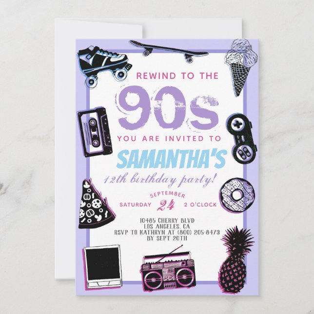 Invitación Cumpleaños Rebobinar a los 90 (Anverso)