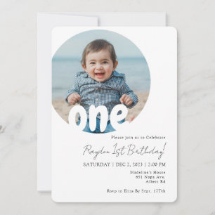 Invitación Cumpleaños Redondo Simple Moderno de Bebé Foto