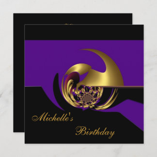 Invitación Cumpleaños Resumen de Oro Negro y Púrpu