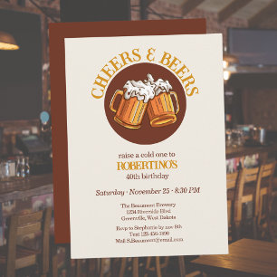 Invitación Cumpleaños Retro 40 de Cheers y Cervezas para Homb