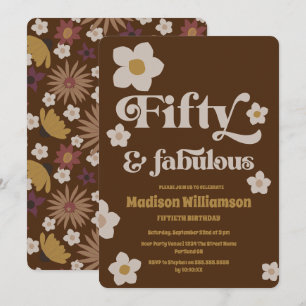 Invitación Cumpleaños Retro Boho Chocolate Marrón 50 y Fabulo