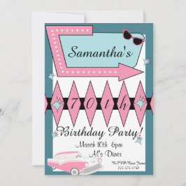 Invitación Cumpleaños Retro Cualquier Edad de los años 50