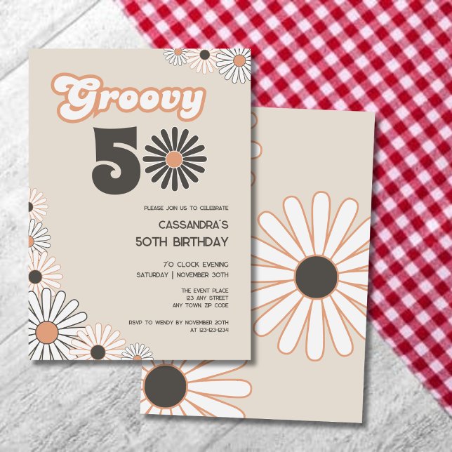 Invitación Cumpleaños Retro Daisy Boho Terracotta Natural 50 (Subido por el creador)