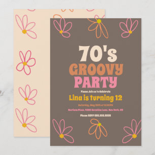 Invitación  Cumpleaños Retro Daisy Doodle Groovy Bohemio  