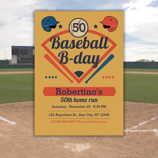 Invitación Cumpleaños Retro de Béisbol para Hombres de 50 año (Subido por el creador)