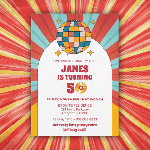 Invitación Cumpleaños Retro de los 60 50 60 70 Adulto Groovy