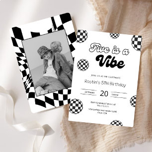 Invitación Cumpleaños Retro de Niño 5 Años Five is a Vibe
