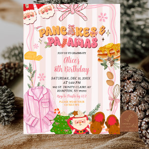 Invitación Cumpleaños Retro de Panqueques de Navidad y Fiesta