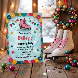 Invitación Cumpleaños Retro de Patinaje sobre Hielo