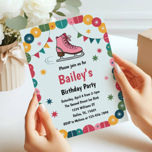 Invitación Cumpleaños Retro de Patinaje sobre Hielo