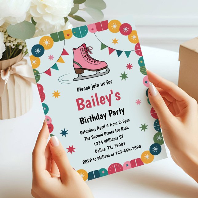 Invitación Cumpleaños Retro de Patinaje sobre Hielo (Subido por el creador)