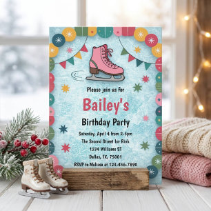 Invitación Cumpleaños Retro de Patinaje sobre Hielo
