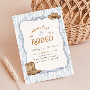 Invitación Cumpleaños Retro de Plaid Azul Occidental Vaquero
