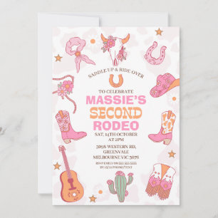 Invitación Cumpleaños Retro de Rodeo 2º Naranja Rosa 