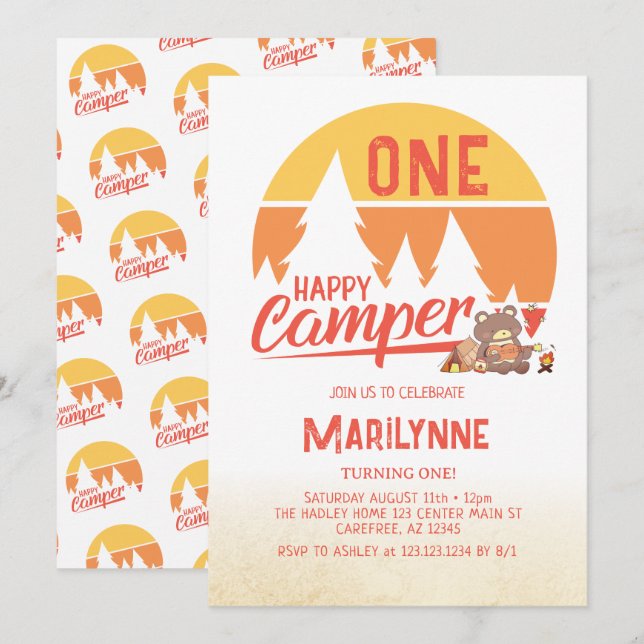Invitación Cumpleaños Retro Feliz 1er Cumpleaños (Anverso / Reverso)