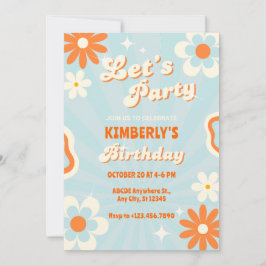 Invitación cumpleaños retro groovic azul