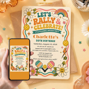 Invitación Cumpleaños Retro Groovy de Pickleball