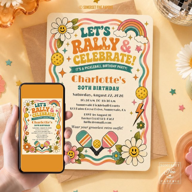 Invitación Cumpleaños Retro Groovy de Pickleball  (Subido por el creador)