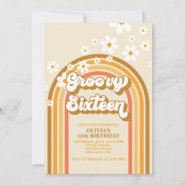 Invitación Cumpleaños Retro Groovy Dieciséis Arcoíris Margari