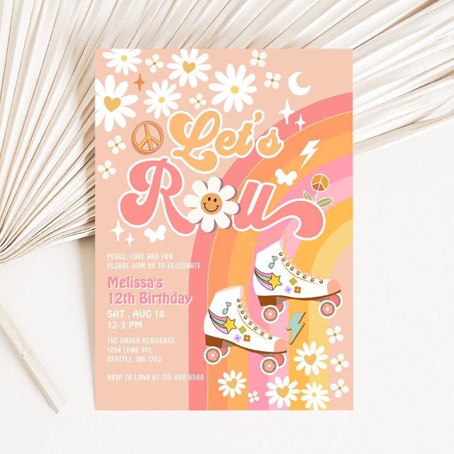 Invitación Cumpleaños Retro Groovy Let's Peach Roll Para Cual (Subido por el creador)