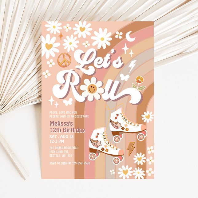 Invitación Cumpleaños Retro Groovy Let's Roll Beige para Cual (Subido por el creador)