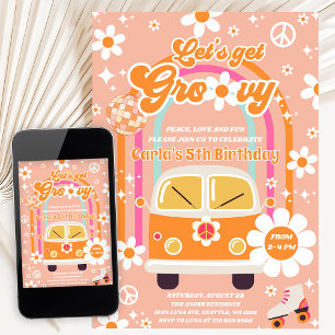 Invitación Cumpleaños Retro Hippie Arcoíris Vamos a Bailar 5