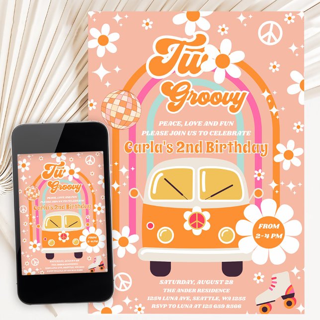 Invitación Cumpleaños Retro Hippie Daisy Arcoíris Groovy 2 (Subido por el creador)