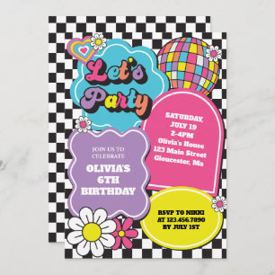 Invitación Cumpleaños Retro Neon 90