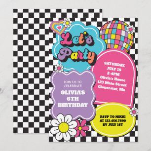 Invitación Cumpleaños Retro Neon 90s