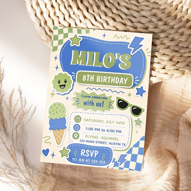 Invitación Cumpleaños Retro Niño Verde Azul (Subido por el creador)