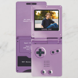 Invitación Cumpleaños Retro Purple Handheld Gaming II