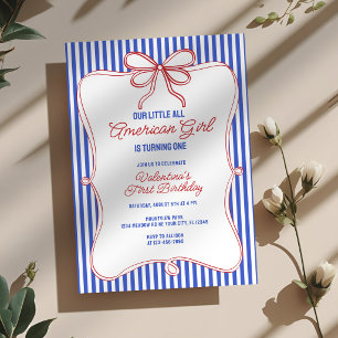 Invitación Cumpleaños Retro Rojo Blanco y Azul Chica American