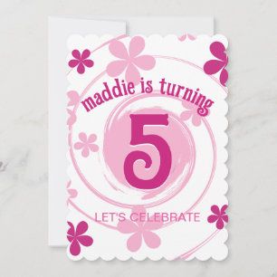 Invitación Cumpleaños Retro Rosa Moderno Flor Femenino Cualqu