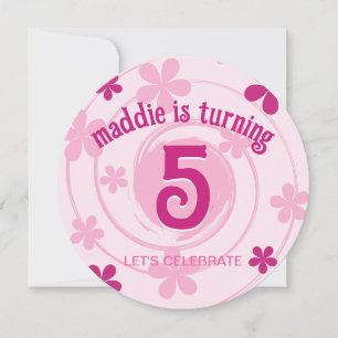 Invitación Cumpleaños Retro Rosa Moderno Flor Femenino Cualqu