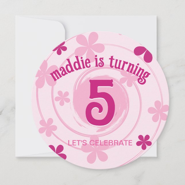 Invitación Cumpleaños Retro Rosa Moderno Flor Femenino Cualqu (Anverso)