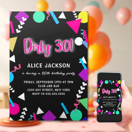 Invitación Cumpleaños Retro sucio 30 Negro