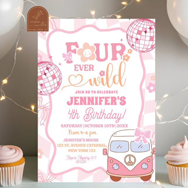 Invitación Cumpleaños Retro Van Fourever Salvaje Groovy (Subido por el creador)