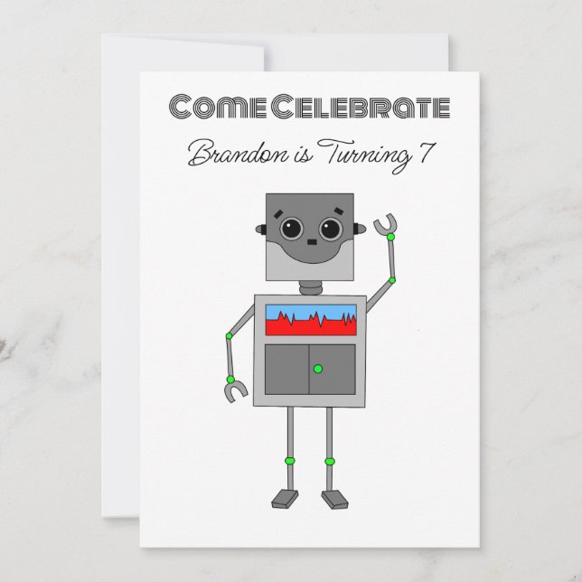 Invitación Cumpleaños Robot Personalizado para Niño (Anverso)
