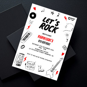 Invitación Cumpleaños Rock blanco y negro Rock and Roll