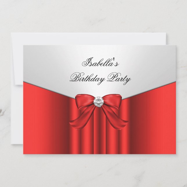 Invitación Cumpleaños Rojo Blanco Arco de Diamante (Anverso)