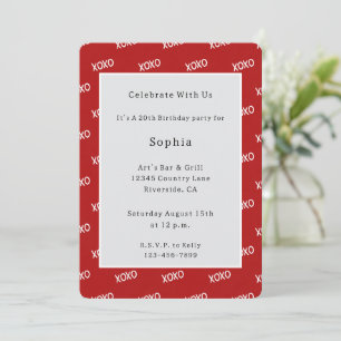 Invitación Cumpleaños Rojo Blanco XOXO  
