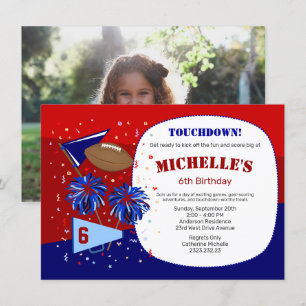 Invitación Cumpleaños rojo, blanco y azul del fútbol