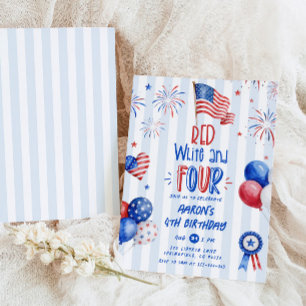 Invitación Cumpleaños Rojo Blanco y Cuatro 4 de Julio