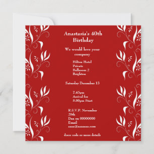 Invitación Cumpleaños Rojo con Floral Blanca