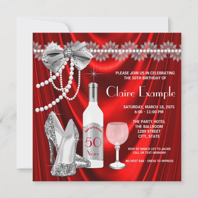 Invitación Cumpleaños Rojo de Mujer Madurado a la Perfección (Anverso)