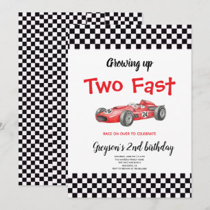 Invitación Cumpleaños Rojo de Niño de Carreras Rápido 2 años 