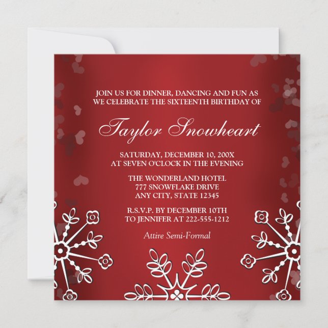 INVITACIÓN CUMPLEAÑOS ROJO DEL DULCE DIECISÉIS DEL COPO DE (Anverso)